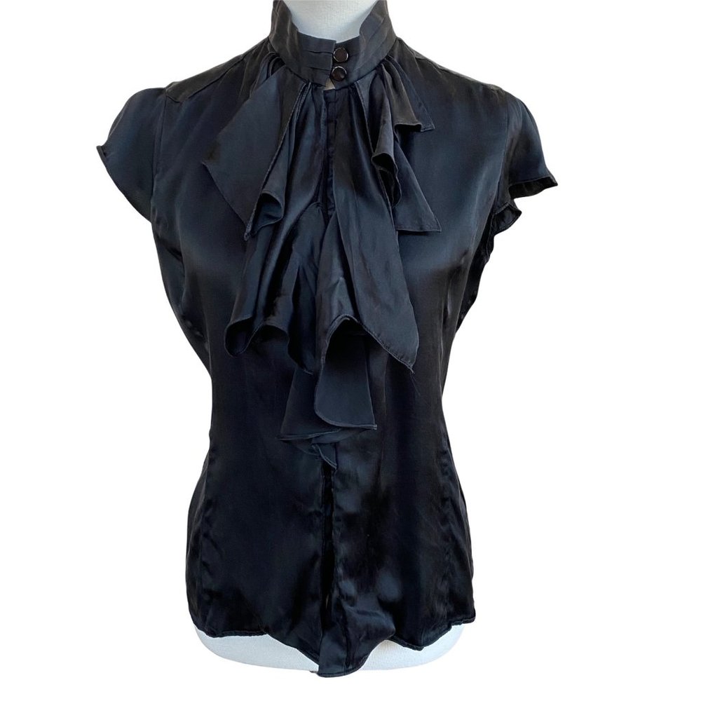 Zoa Blouse Ruffle Front Fitted Sexy Secretary Shirt Silk Career Career Sz Medium - Picture 4 of 12